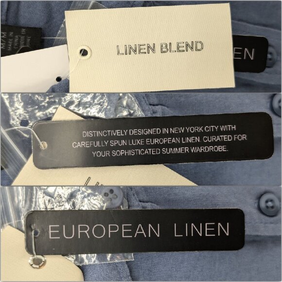 Magaschoni Man Linen Blend Shirt Mens Slate Blue Short Sleeve Front Pocket Sz M - Picture 5 of 10